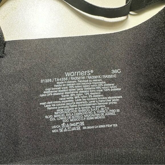 Warners Black No Side Effects Underarm Smoothing Comfort Underwire 36C - Picture 10 of 10